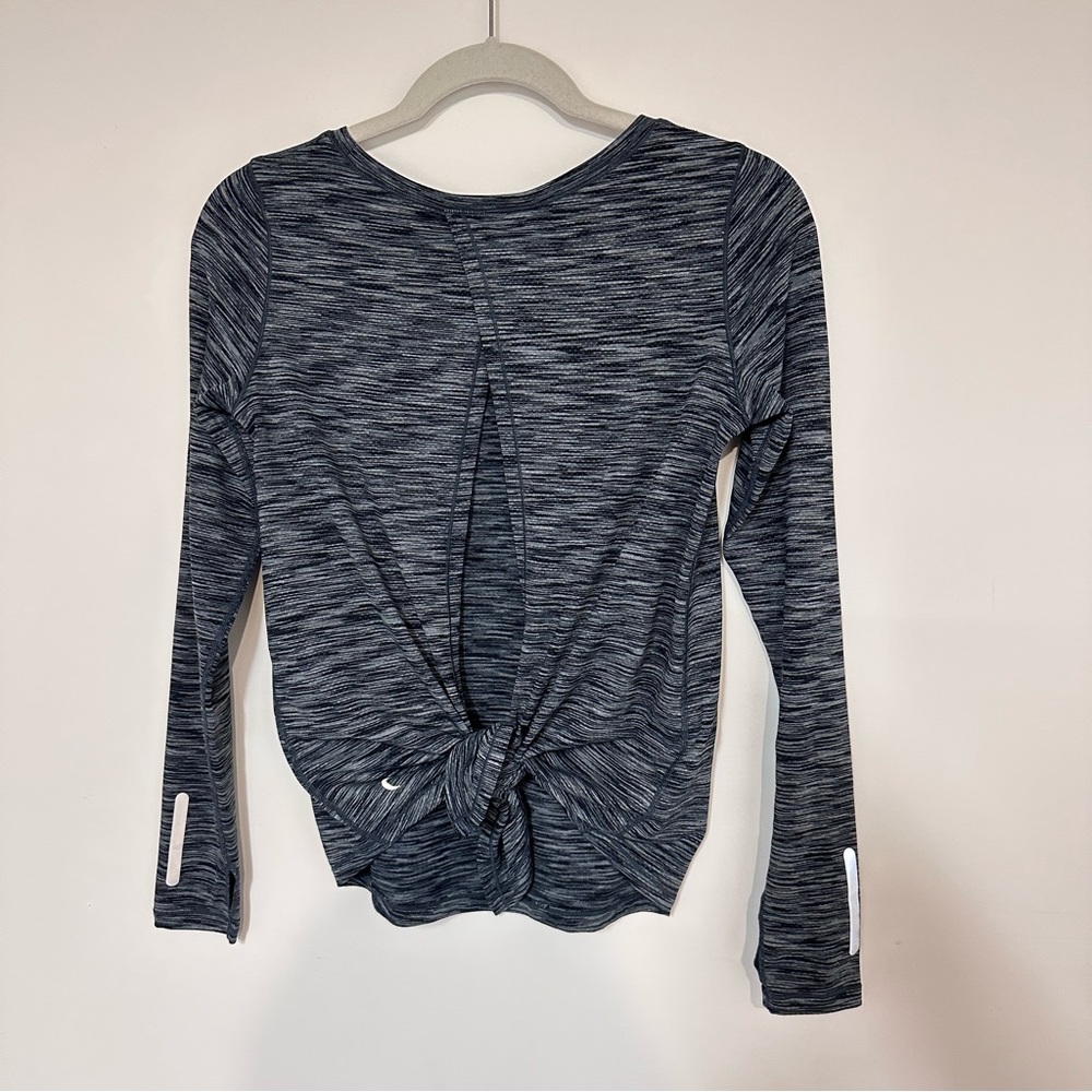 ZYIA Women's Black Gray Split Back Tie Long Sleeve Seamless Breathable Top Small - Picture 3 of 6